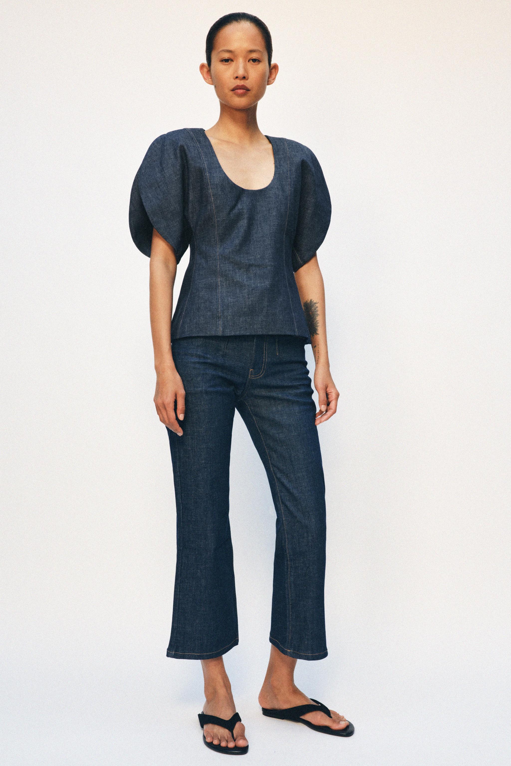 ZW COLLECTION PUFF SLEEVE DENIM BLOUSE